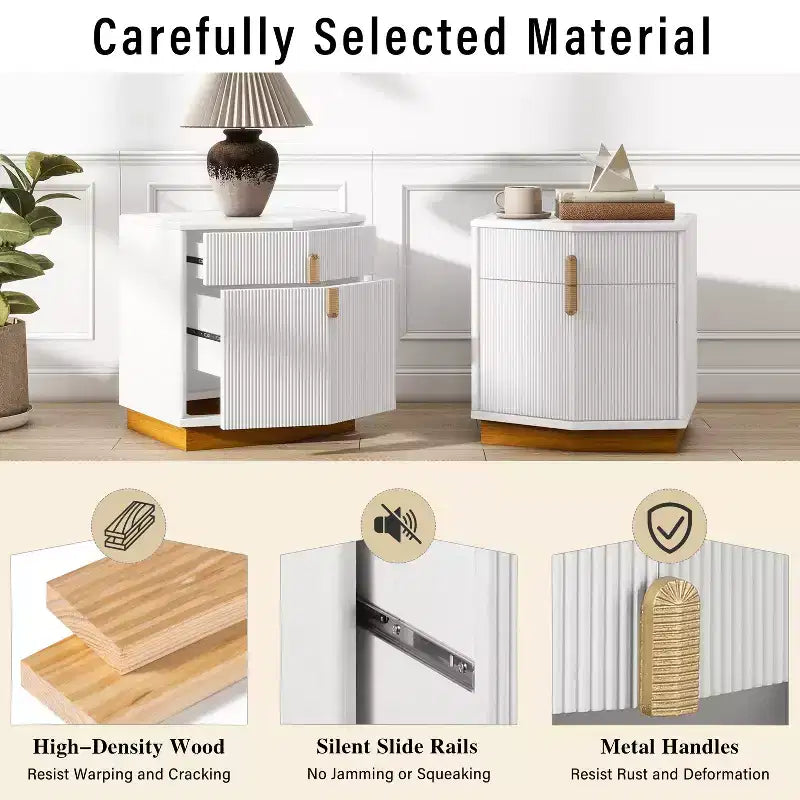 Modern Bulging Designed Storage Nightstand with 2 Drawers