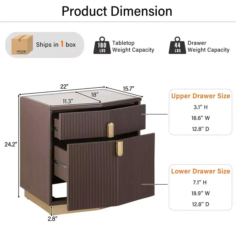 Modern Bulging Designed Storage Nightstand with 2 Drawers