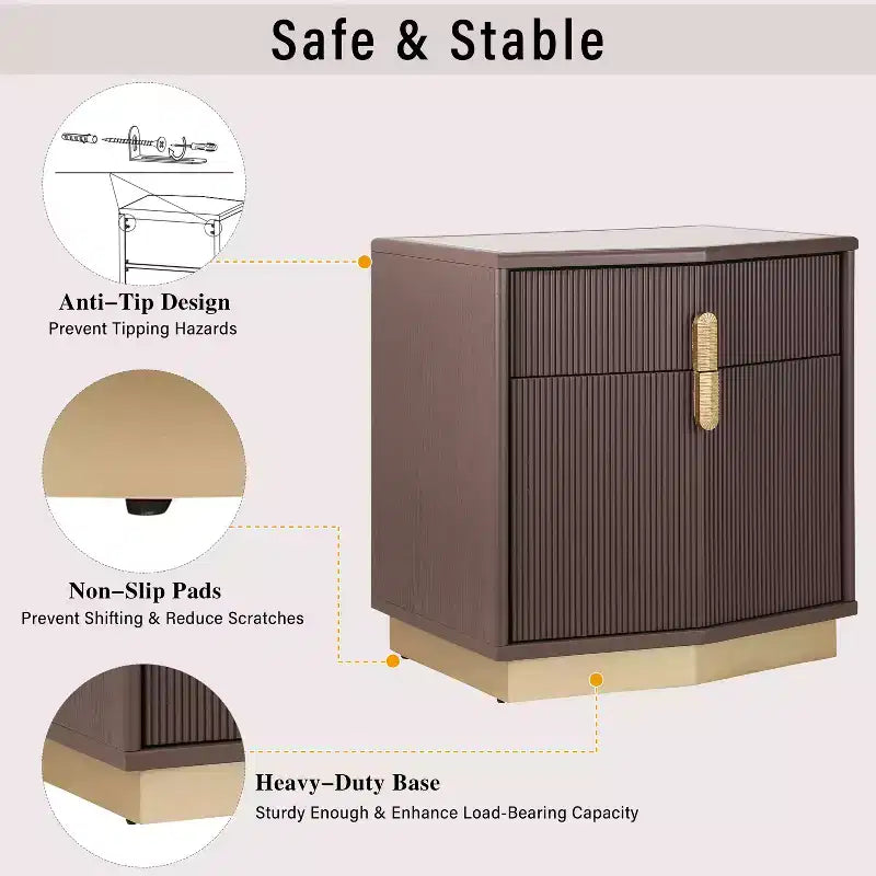Modern Bulging Designed Storage Nightstand with 2 Drawers