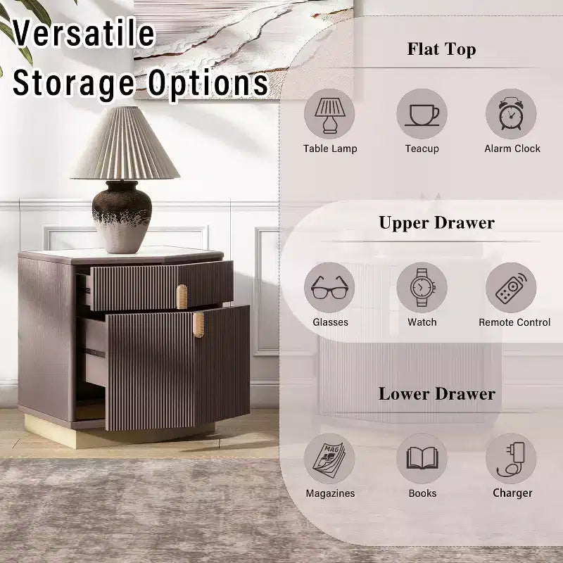 Modern Bulging Designed Storage Nightstand with 2 Drawers