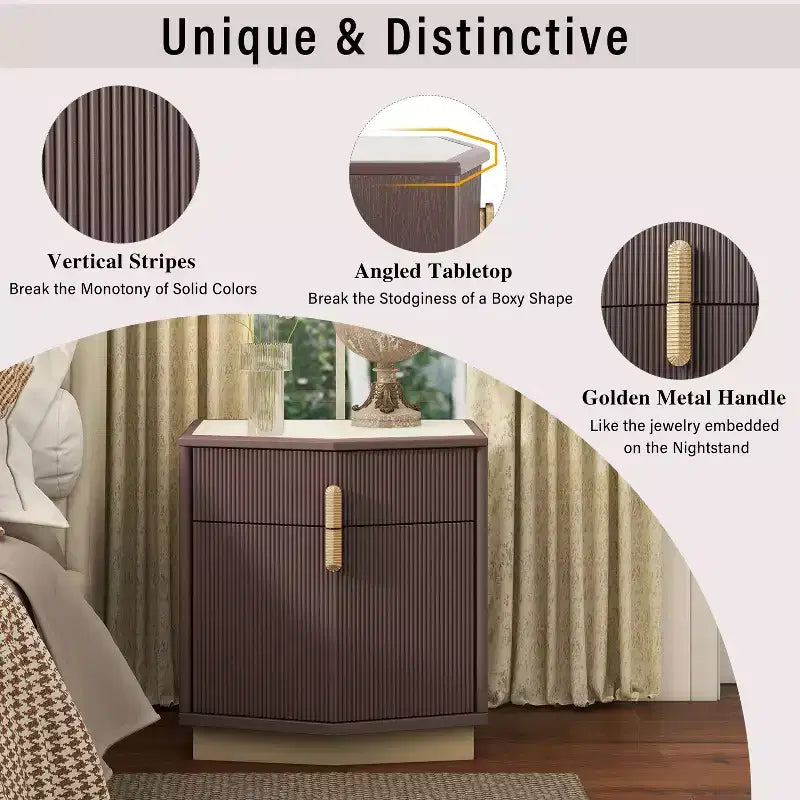 Modern Bulging Designed Storage Nightstand with 2 Drawers