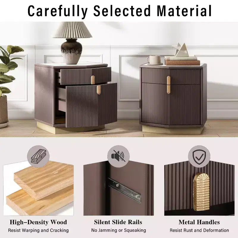 Modern Bulging Designed Storage Nightstand with 2 Drawers