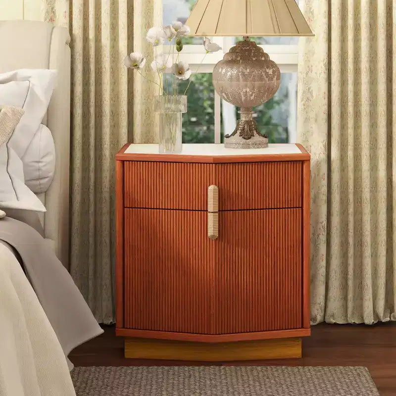 Modern Bulging Designed Storage Nightstand with 2 Drawers