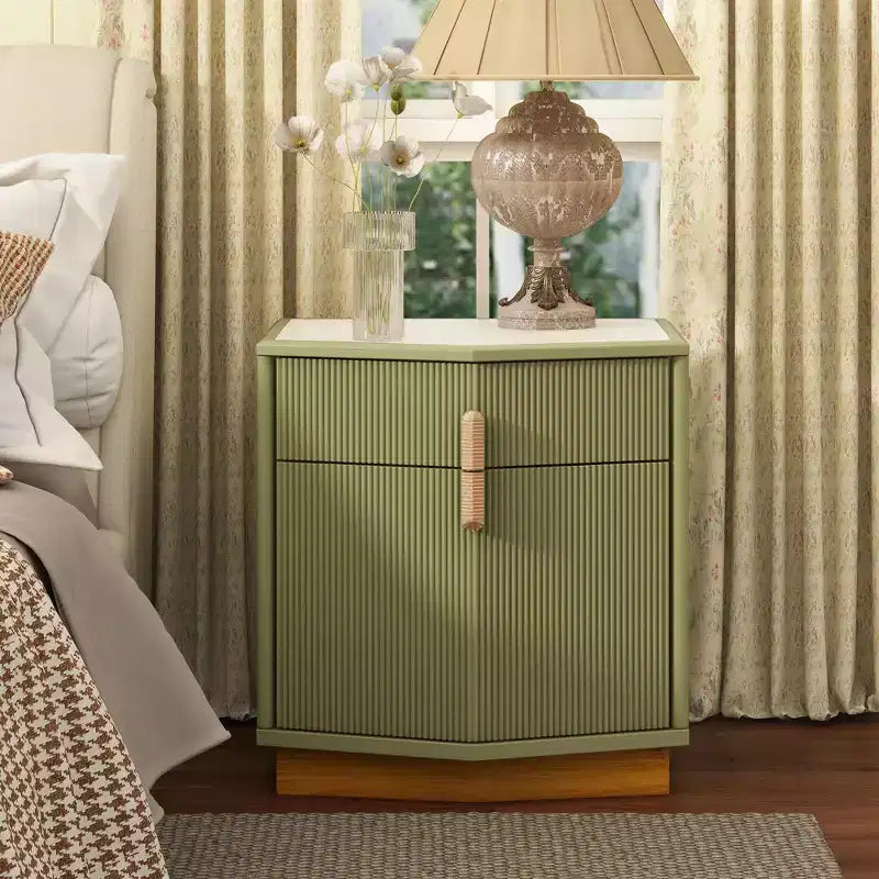 Modern Bulging Designed Storage Nightstand with 2 Drawers