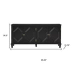 66 Mobile Accent Geometrico in Legno Nero Intagliato con Quattro Ante