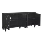 66 Mobile Accent Geometrico in Legno Nero Intagliato con Quattro Ante