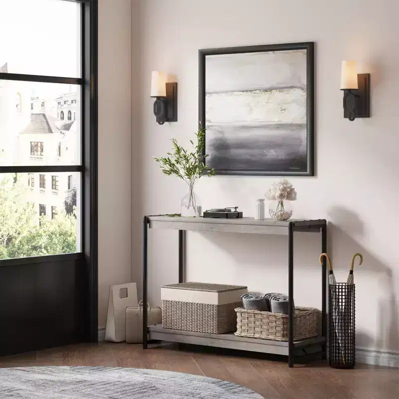 40 Farmhouse Console Table with 2 Shelves Grey Slatted Sofa & Entryway Table