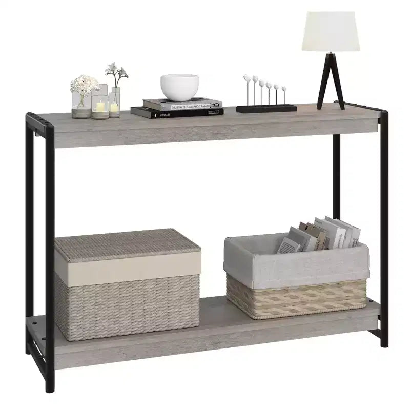 40 Farmhouse Console Table with 2 Shelves Grey Slatted Sofa & Entryway Table