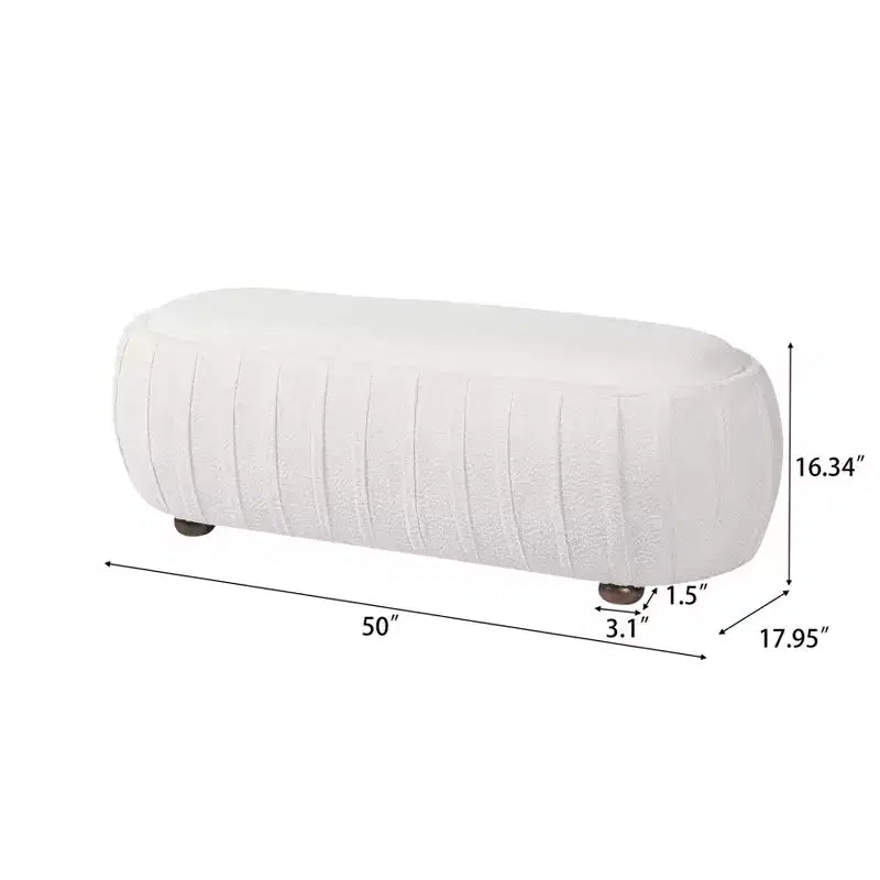 Modern Wooden Boucle Upholstered Ottoman with Oval Shape