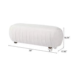 Pouf moderno ovale in legno con rivestimento bouclé