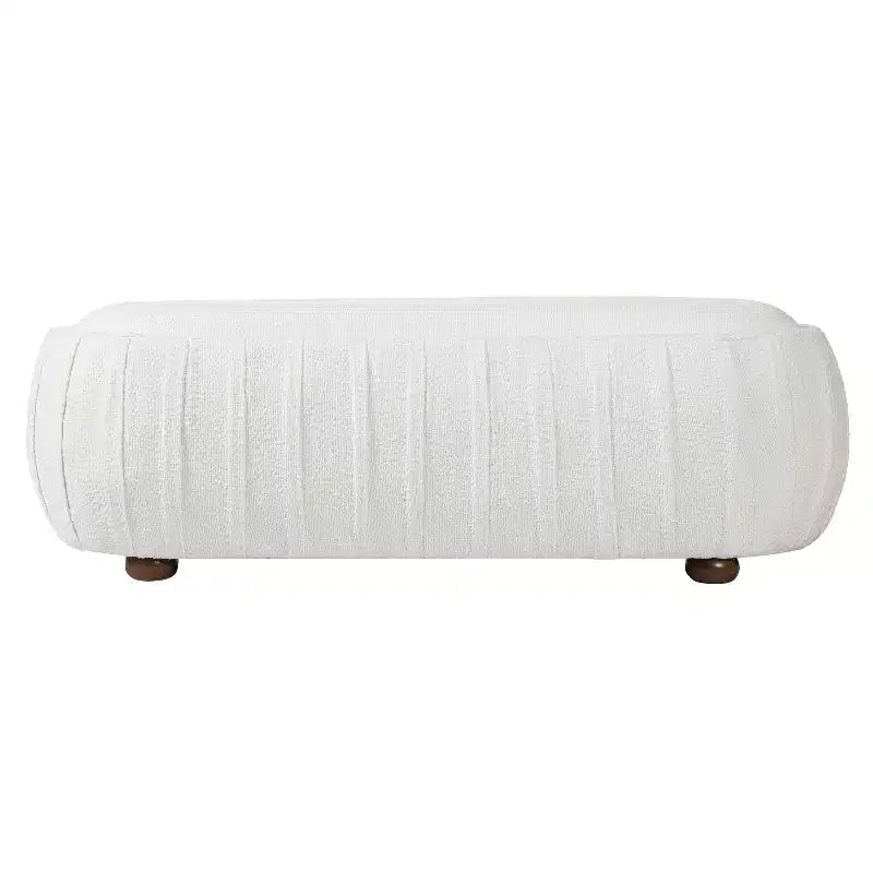 Modern Wooden Boucle Upholstered Ottoman with Oval Shape