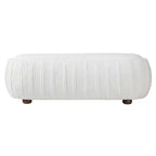 Pouf moderno ovale in legno con rivestimento bouclé