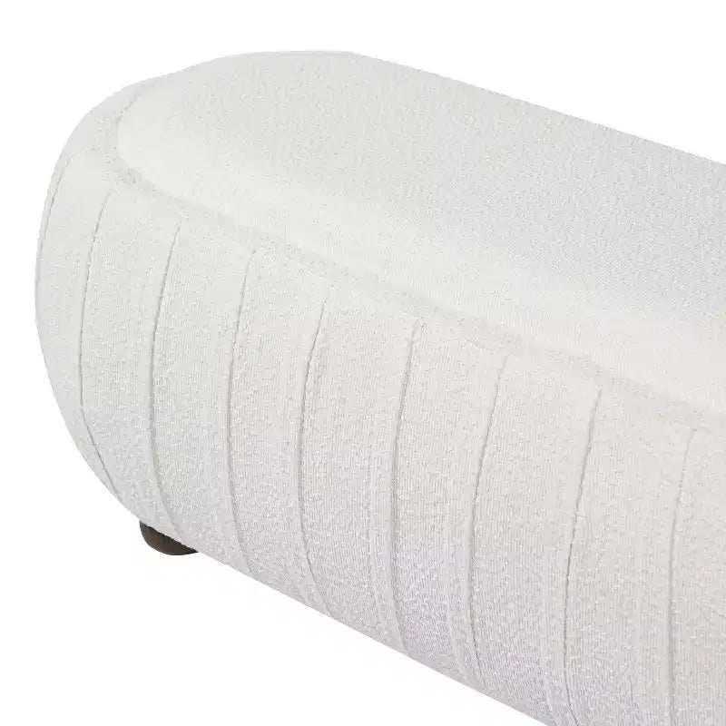 Modern Wooden Boucle Upholstered Ottoman with Oval Shape