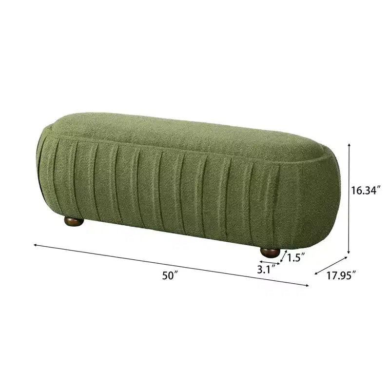 Modern Wooden Boucle Upholstered Ottoman with Oval Shape