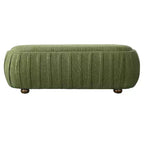 Pouf moderno ovale in legno con rivestimento bouclé