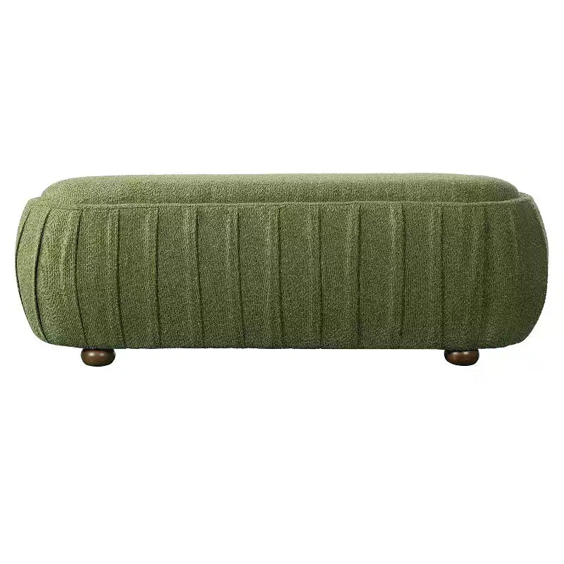 Modern Wooden Boucle Upholstered Ottoman with Oval Shape