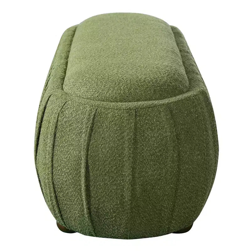 Modern Wooden Boucle Upholstered Ottoman with Oval Shape