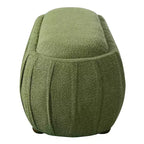 Pouf moderno ovale in legno con rivestimento bouclé