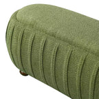 Pouf moderno ovale in legno con rivestimento bouclé