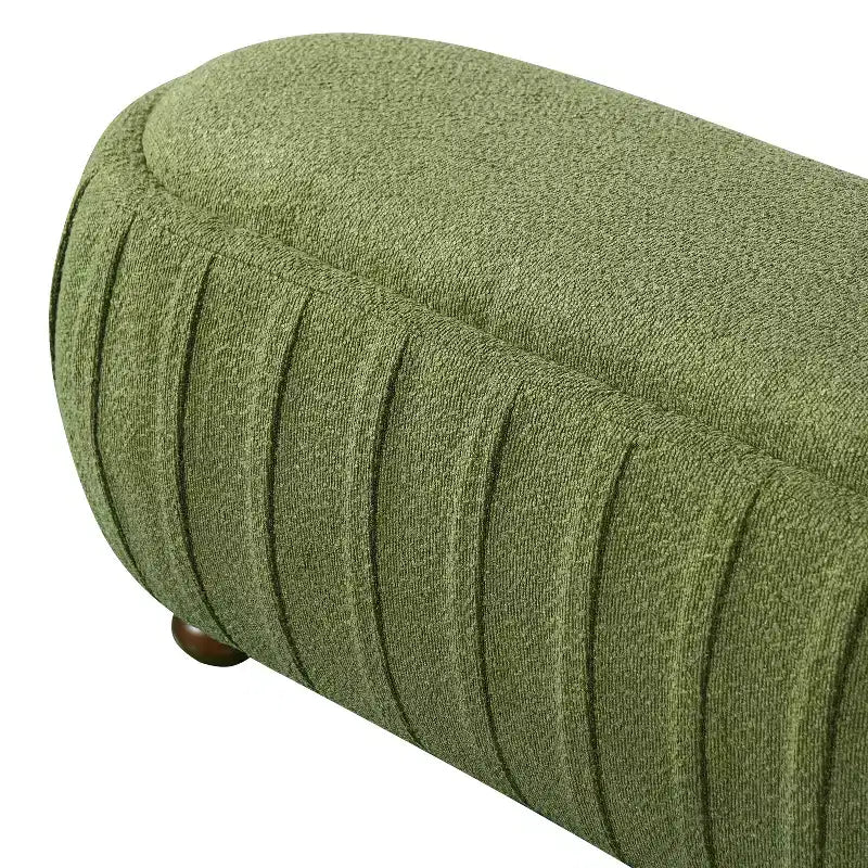 Modern Wooden Boucle Upholstered Ottoman with Oval Shape