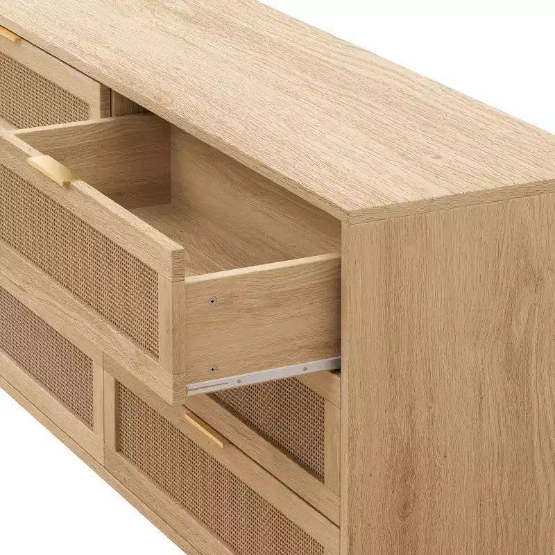 59.06-inch 6-Drawer Rattan Storage Cabinet with White Drawer Slides, Suitable for Bedrooms, Features Storage Space,Natural