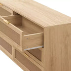 Mobiletto portaoggetti in rattan a 6 cassetti da 59,06 pollici con guide per cassetti bianche, adatto per camere da letto, dotato di spazio di archiviazione, naturale