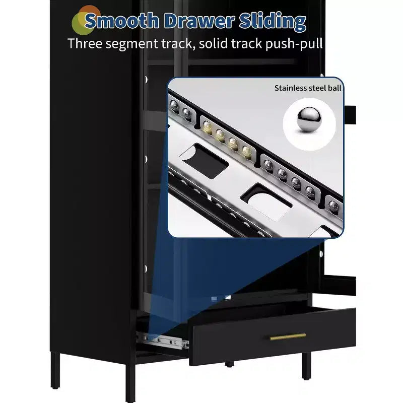 55 Tall Kitchen Pantry Cabinet, Arched Display with Glass Doors, 2 Drawers & Adjustable Shelves for Living, Dining Room