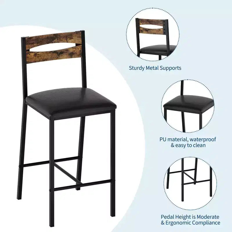 3-Piece Kitchen Table Set with Storage Shelves & 2 Upholstered Chairs - Iron and Wood Dining Table for Small Spaces, Apartments, Condos