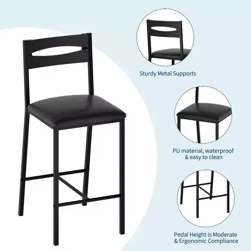 3-Piece Kitchen Table Set with Storage Shelves & 2 Upholstered Chairs - Iron and Wood Dining Table for Small Spaces, Apartments, Condos