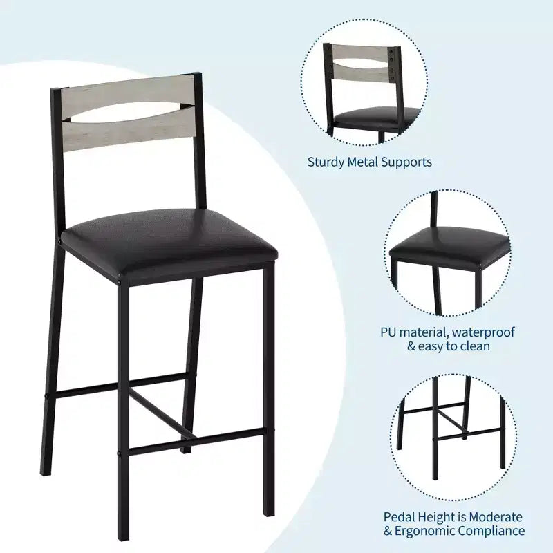 3-Piece Kitchen Table Set with Storage Shelves & 2 Upholstered Chairs - Iron and Wood Dining Table for Small Spaces, Apartments, Condos