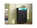 5 Drawer Dresser with Charging Station & LED Lights  Tall Wooden Chest for Bedroom, Living Room, Hallway  Space-Saving Narrow Storage Cabinet