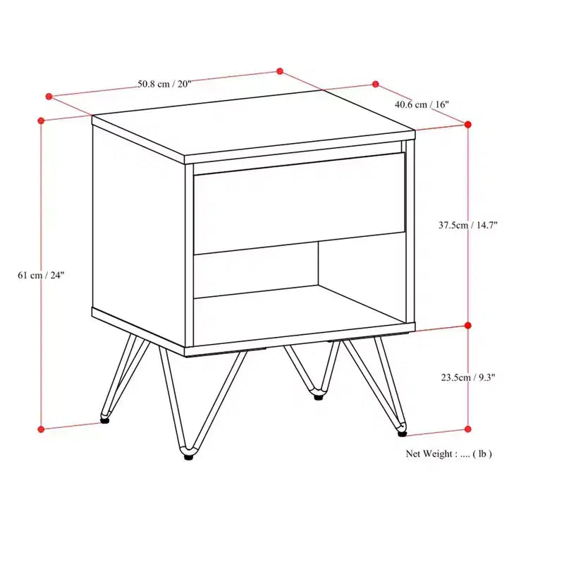 20 inch Wide Industrial Nightstand in Oak