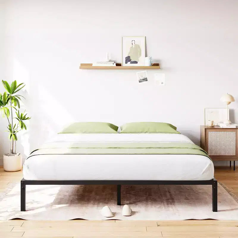 Twin Metal Bed Frame Heavy Duty Platform with Iron Slats, 800 lbs Capacity, No Box Spring, Under-Bed Storage