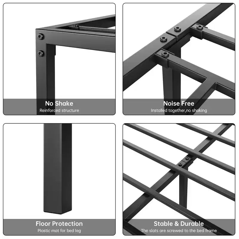 Twin Metal Bed Frame Heavy Duty Platform with Iron Slats, 800 lbs Capacity, No Box Spring, Under-Bed Storage
