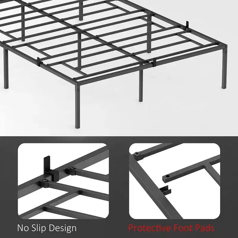 Twin Metal Bed Frame Heavy Duty Platform with Iron Slats, 800 lbs Capacity, No Box Spring, Under-Bed Storage