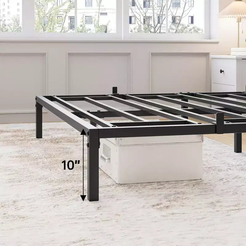 Twin Metal Bed Frame Heavy Duty Platform with Iron Slats, 800 lbs Capacity, No Box Spring, Under-Bed Storage
