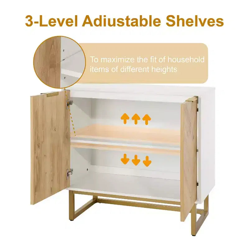 Modern Sideboard Cabinet with Chevron Doors, 2-Door Storage Console with Metal Base, Accent Storage for Dining Room, Living Room, Entryway