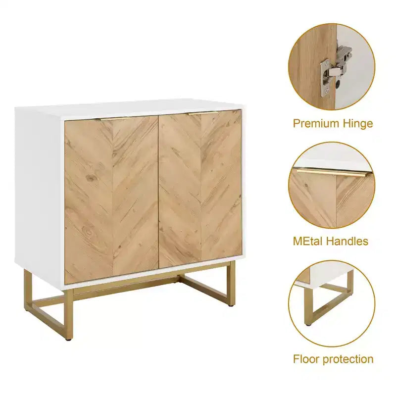 Modern Sideboard Cabinet with Chevron Doors, 2-Door Storage Console with Metal Base, Accent Storage for Dining Room, Living Room, Entryway