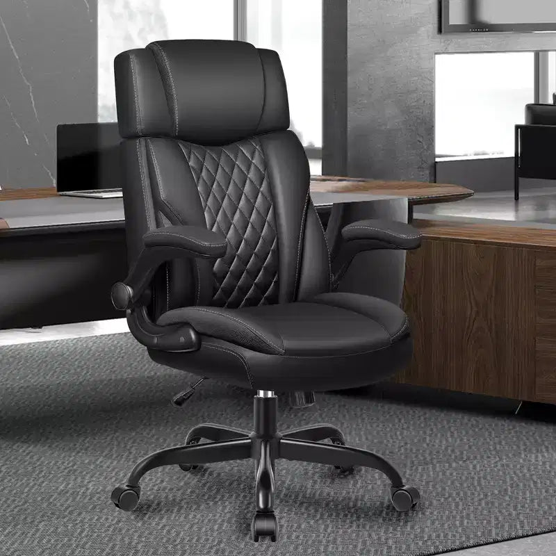 Executive Leather Office Chair, Ergonomic Office Chair High Back Lumbar Support with Padded Armrests