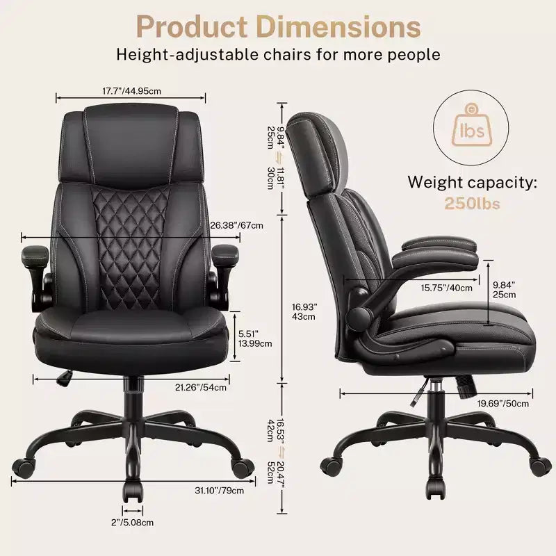 Executive Leather Office Chair, Ergonomic Office Chair High Back Lumbar Support with Padded Armrests