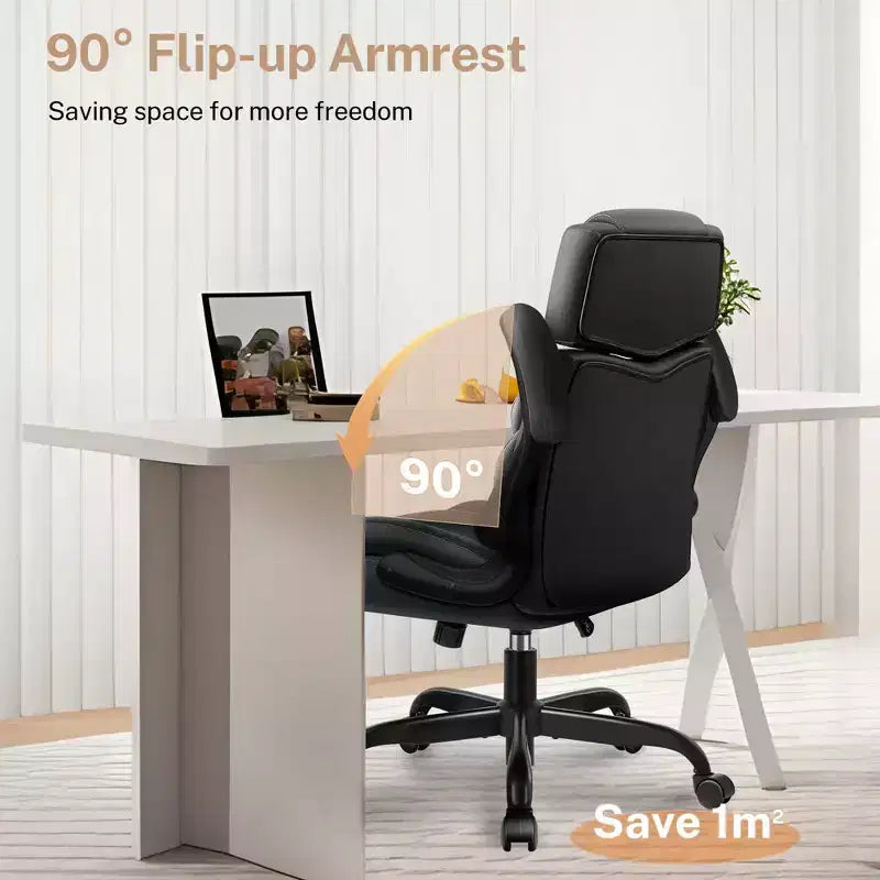Executive Leather Office Chair, Ergonomic Office Chair High Back Lumbar Support with Padded Armrests