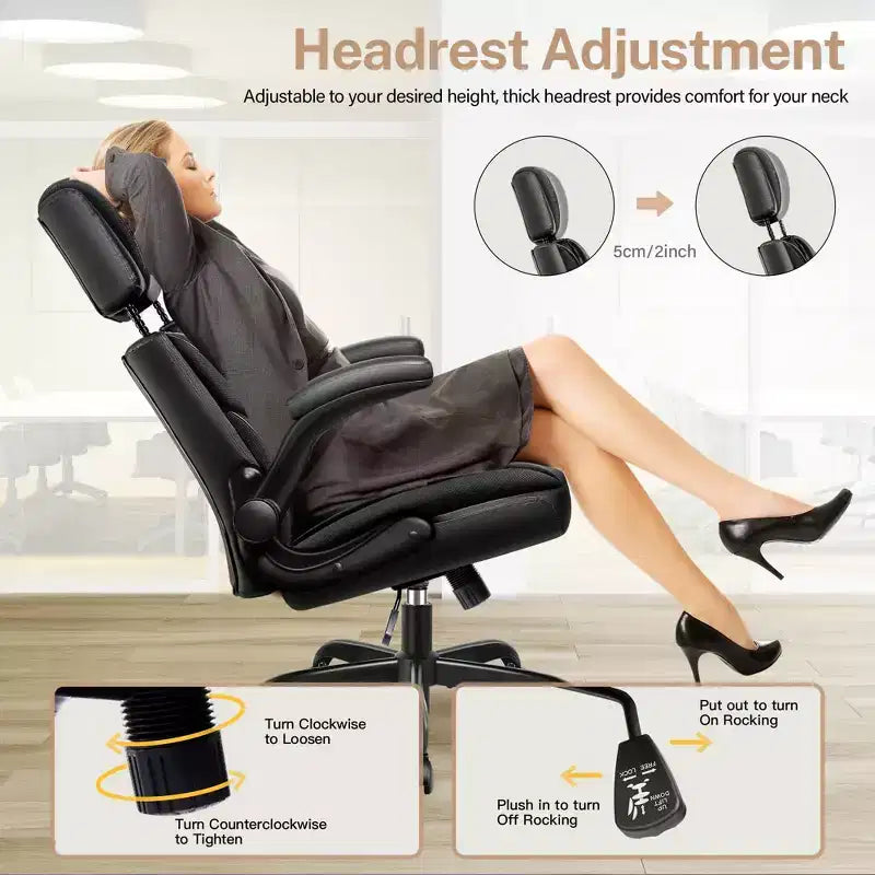 Executive Leather Office Chair, Ergonomic Office Chair High Back Lumbar Support with Padded Armrests