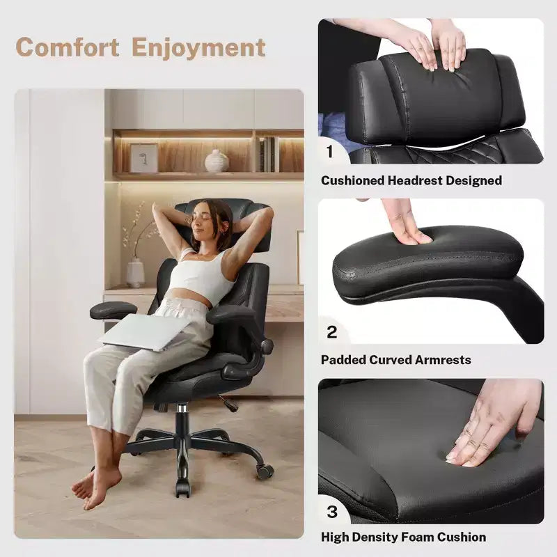 Executive Leather Office Chair, Ergonomic Office Chair High Back Lumbar Support with Padded Armrests