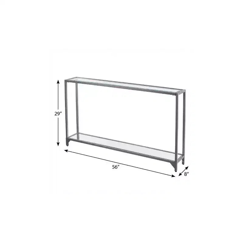 56 Clear and Silver Glass Mirrored Floor Shelf Console Table With Storage