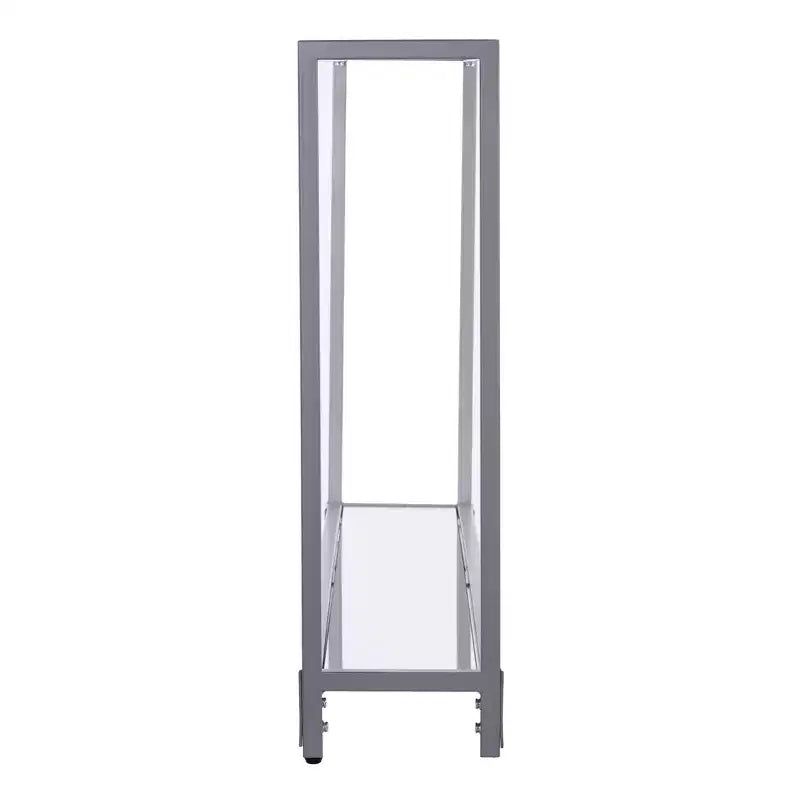 56 Clear and Silver Glass Mirrored Floor Shelf Console Table With Storage