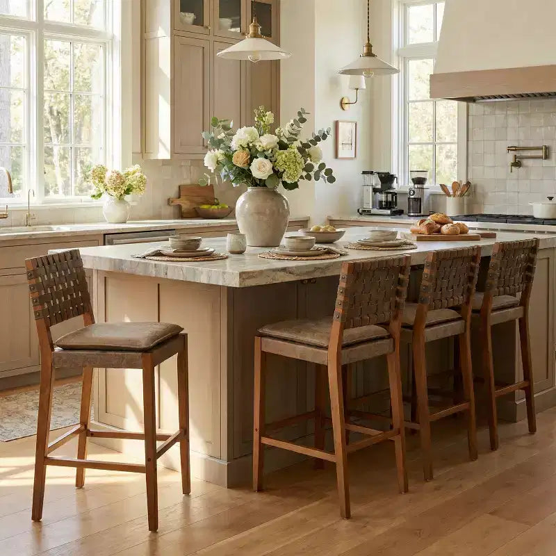 Contemporary Rubberwood Faux Leather Upholstered Barstools (Set of 4)