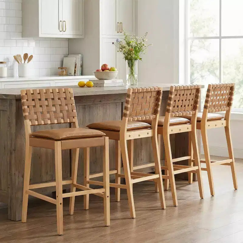 Contemporary Rubberwood Faux Leather Upholstered Barstools (Set of 4)