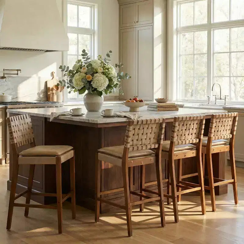 Contemporary Rubberwood Faux Leather Upholstered Barstools (Set of 4)