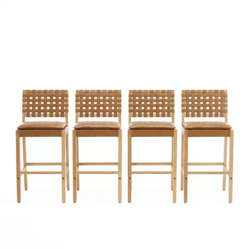 Contemporary Rubberwood Faux Leather Upholstered Barstools (Set of 4)