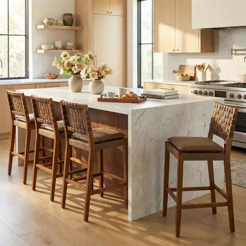 Contemporary Rubberwood Faux Leather Upholstered Barstools (Set of 4)